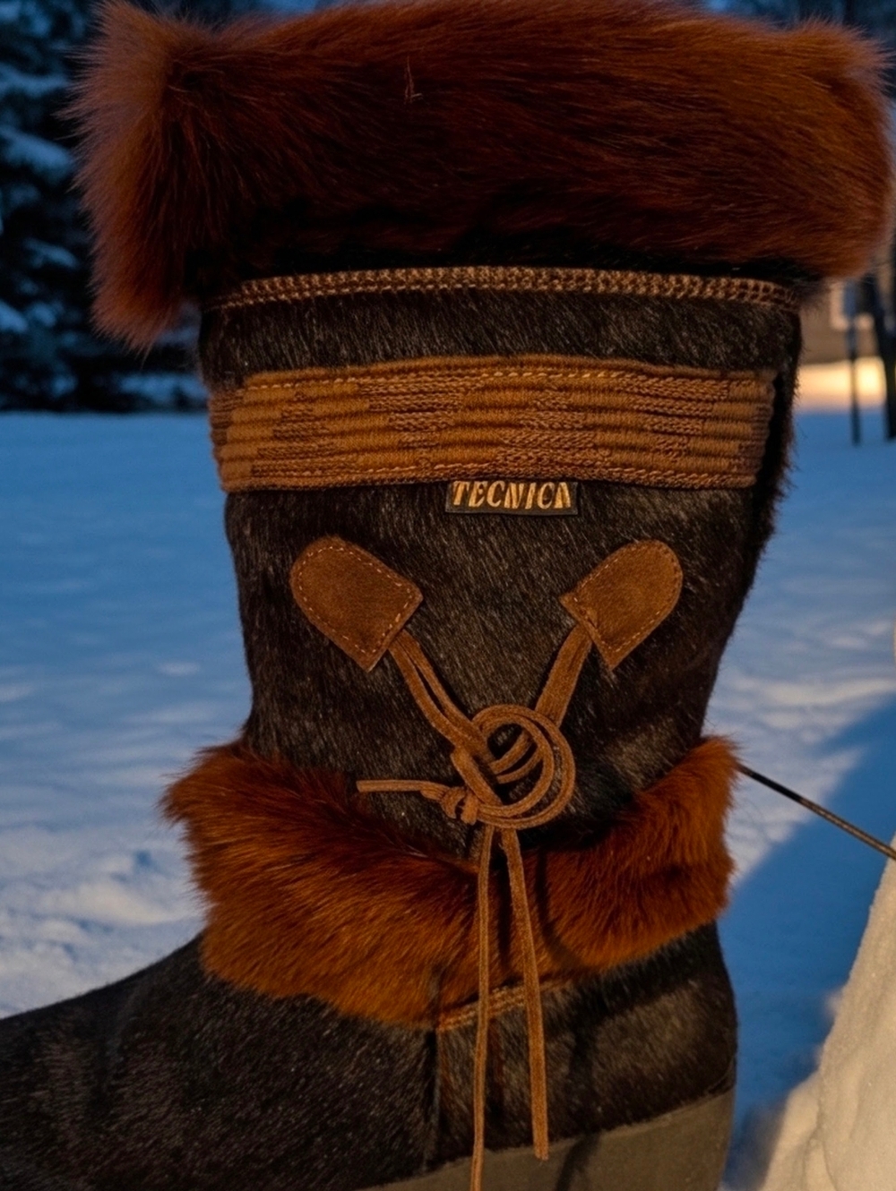 Tecnica Genuine Brown Fur Winter Boots Sz 6, Apres Skandia, After Ski, Snow Boot